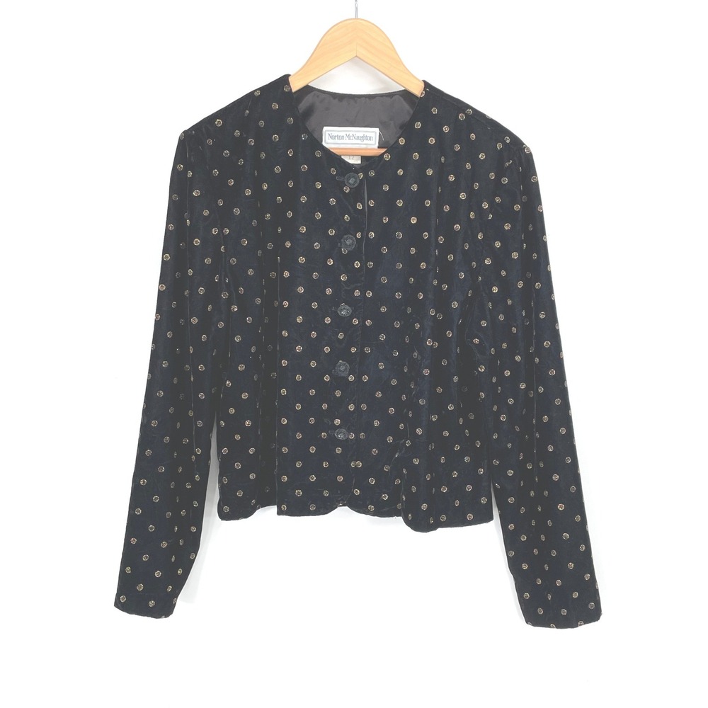 Excellent Norton McNaughton Womens Blazer 12 Jacket Black Glitter Polka Dot